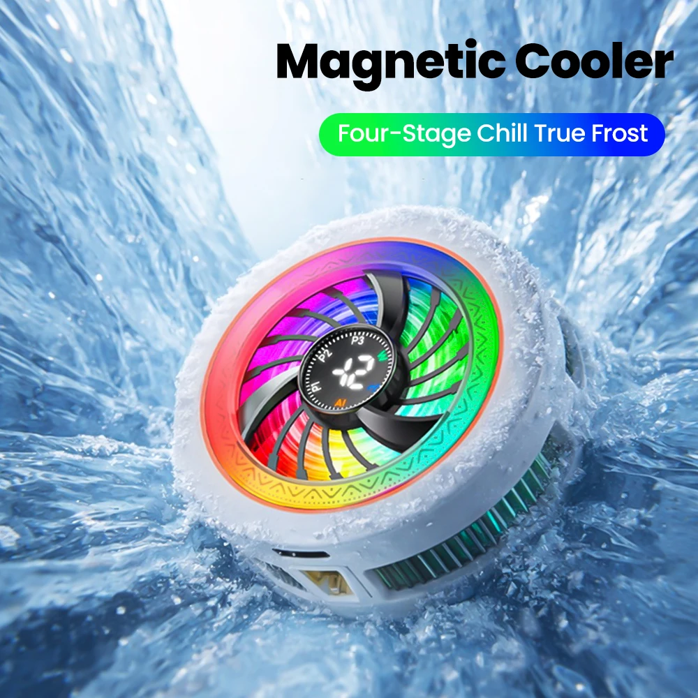 

Магнитный/зажимной кулер для телефона с низким уровнем шума, 4 уровня регулировки температуры с ИИ, беспроводной, с дисплеем, для iPhone и Xiaomi