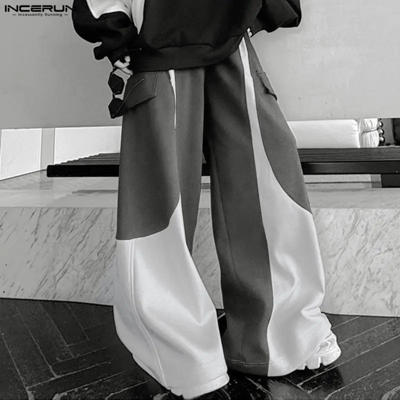 

Мужские широкие брюки INCERUN, джоггеры с эластичным поясом, в стиле пэчворк, уличная одежда, свободные, модные повседневные длинные брюки 2026 года