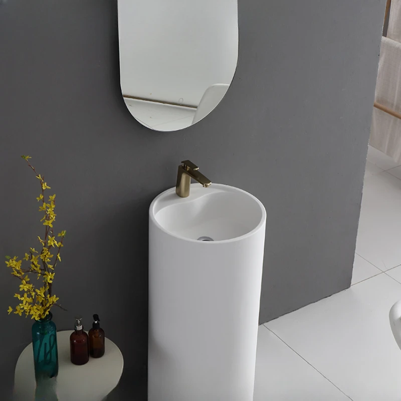 Thin-edged artificial stone pillar basin matte round simple matte hotel