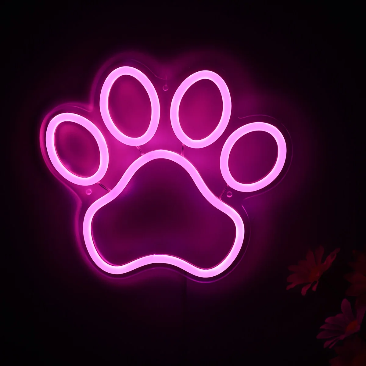 1pc Pink Cat Paw Neon Sign Night Light Mood Lamop For Pet Store Room Shop Decoration 9.25\'\'*8.27\'\'