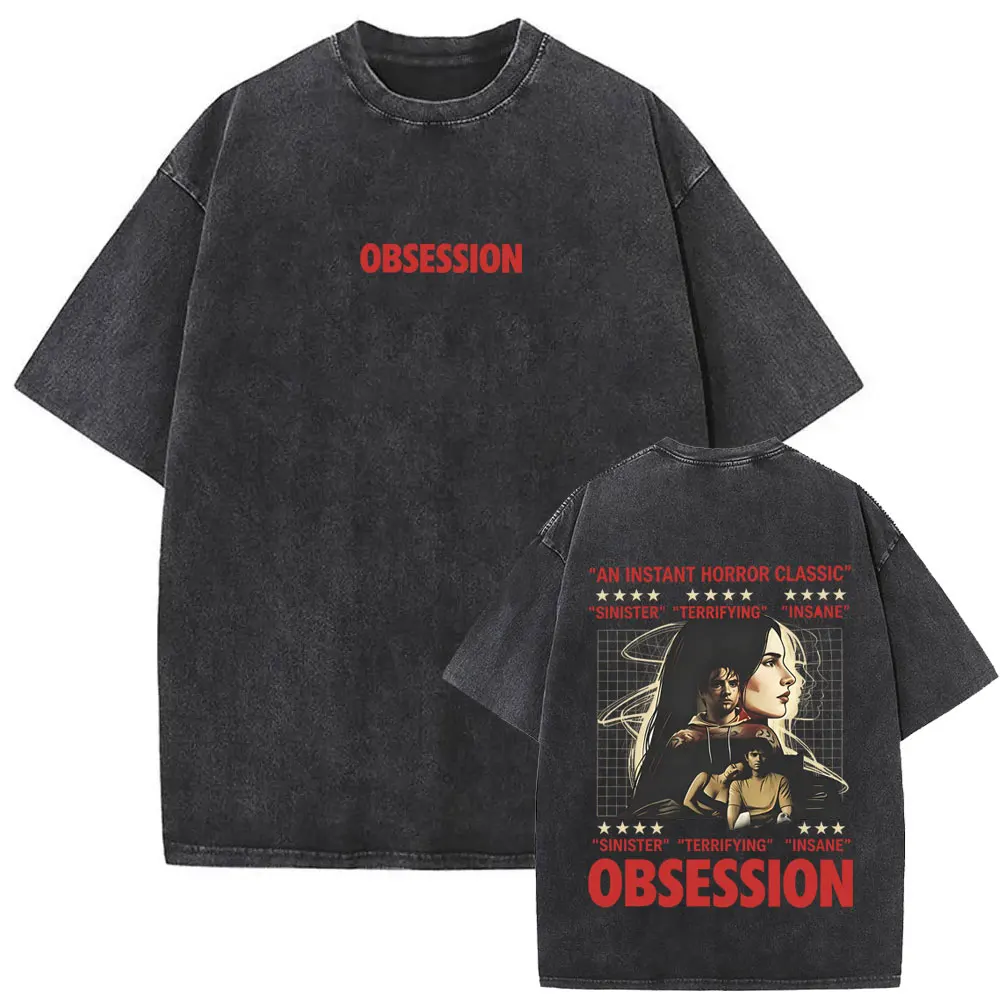 Washed Vintage Horror Movie Obsession Double Sided Print T-shirt Men Women Casual Oversized T Shirt High Quality Cotton T-shirts