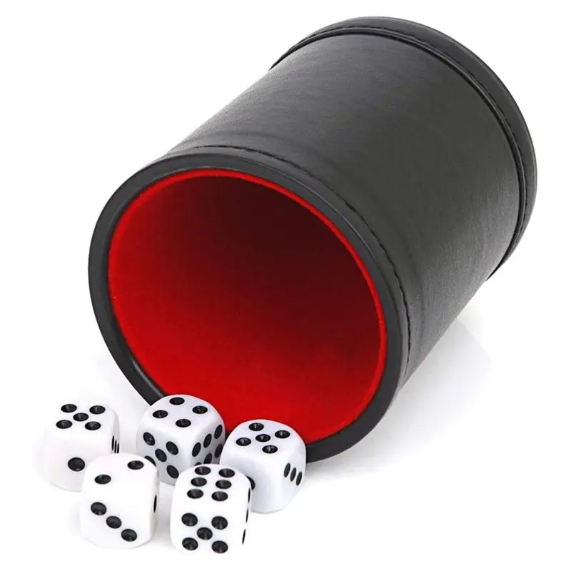 Dropship-Leather Dice Cup With Lid & Storage Compartment, Includes 5 Dice Quiet Felt Lined Interior, For Yahtzees Bar Party Etc