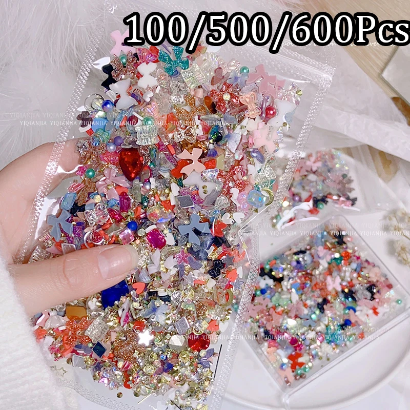 100/500/600Pcs 3D Mixed Color Ribbion Resin Bow Nail Art Decor 6/8/10mm Kawaii Acrylic Bowknot Nail Charms DIY Bow Nail Parts