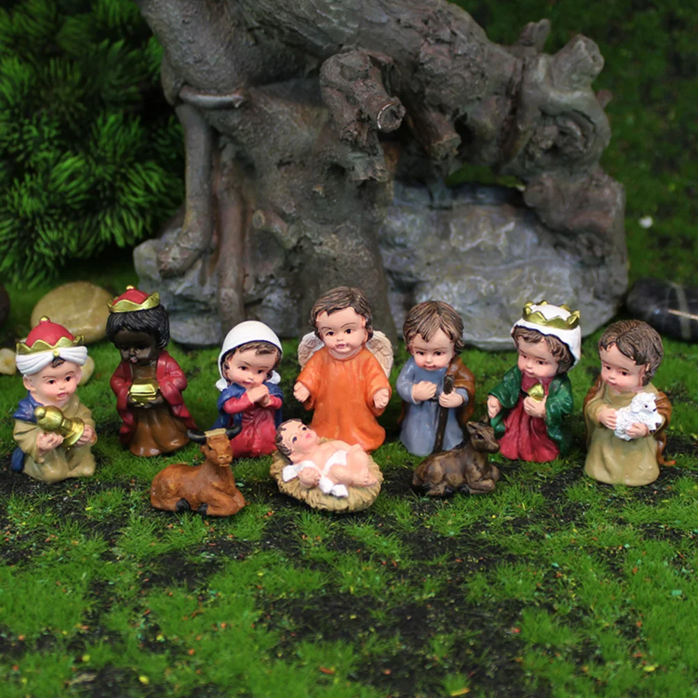 Juego de adornos de estatuilla de Natividad, decoración religiosa de resina, regalos de Navidad para el hogar, forma única, diseño especial, ligero