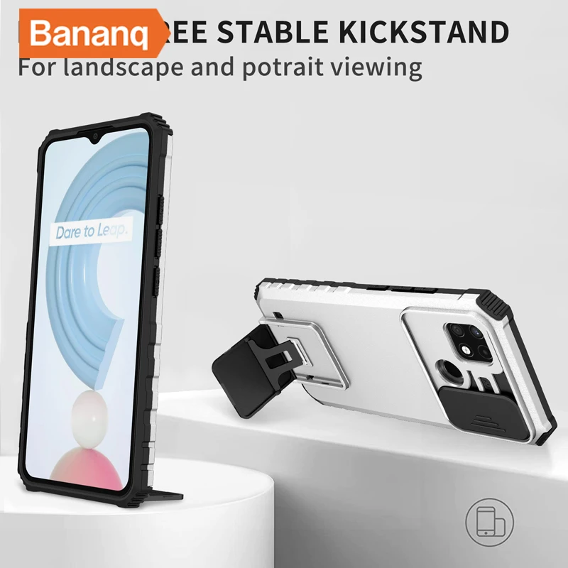 

Bananq Shockproof Cover For OPPO F9 F19 Realme 5 5i 9i C1 C2 C17 C21 Luxury Bracket Push Window Back Case For Reno 5 6 4G 5G 6z