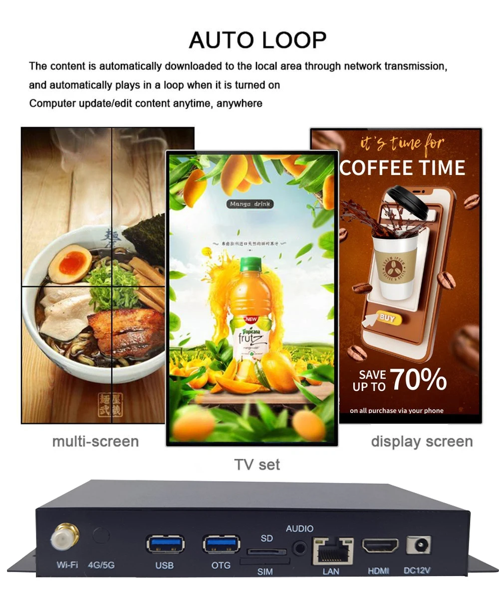 RK3588 Android 4K UHD HD-MI OUT und IN 4G Player mit 4+64G Wide-Area-Netzwerk CMS Digital Signage Media Player – Detail 10
