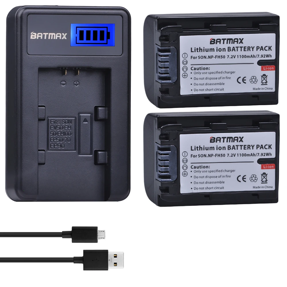 Batmax NP-FH50 NP FH50 Battery +LCD USB Charger for Sony NP-FH40 NP-FH30 A230 A330 A290 A380 A390 HDR-TG1E TG3 TG5 TG7 DSC-HX1