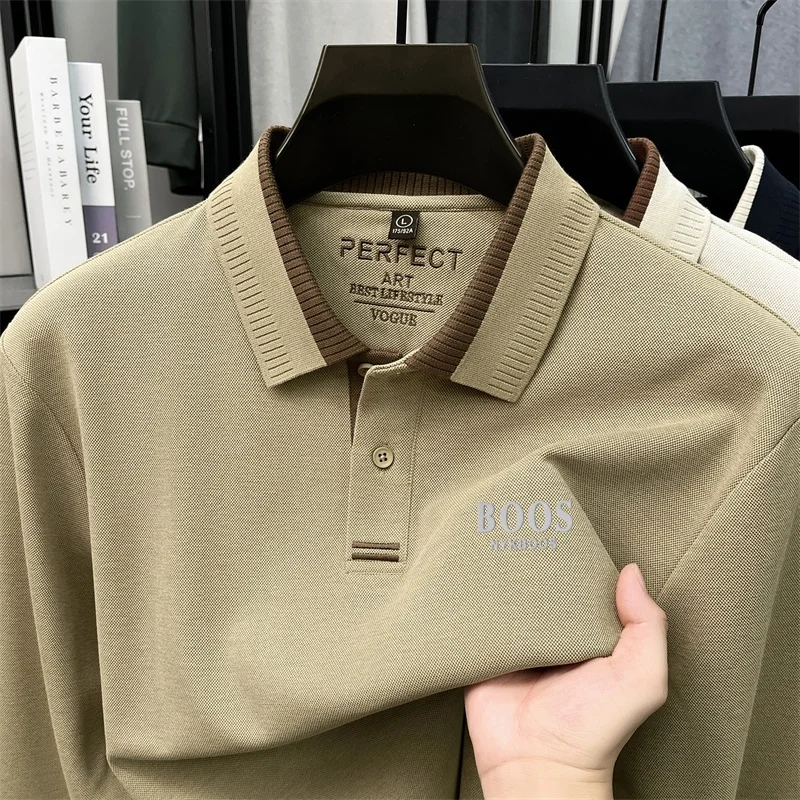 Fashion Trendy Men Print Polo Shirt Containing Cotton Autumn Long Sleeve Lapel Skin Friendly T-Shirt Business Casual Men's Wear