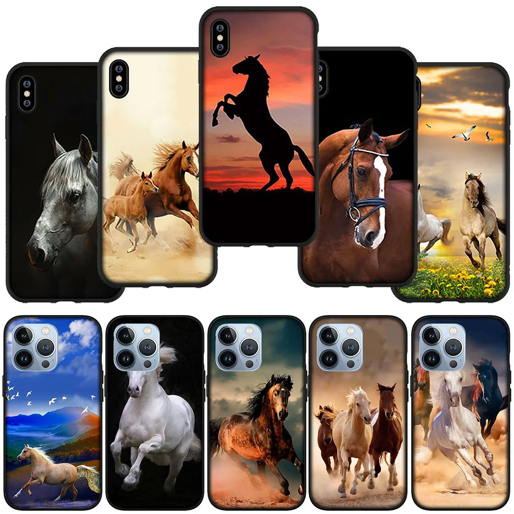 Wild Horse Phone Cover Case for iPhone 14 13 12 Mini 11 Pro XS Max X XR 6 7 8 6S Plus + SE Soft Casing