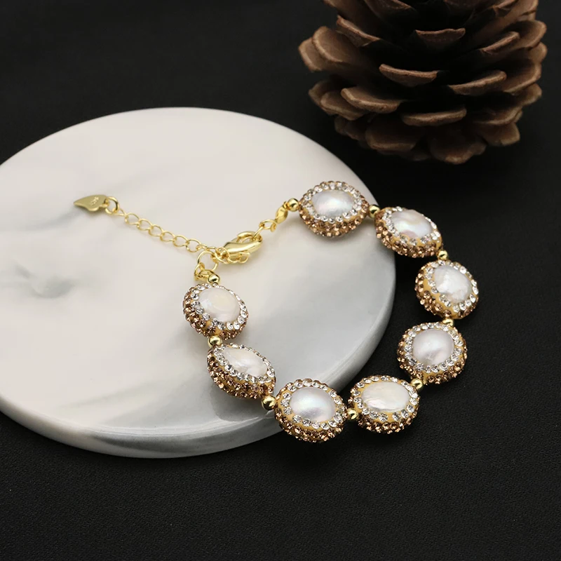 Natural Freshwater Baroque Bordered Zircon Bracelet Korean Style Women Luxury Jewelry Fashion Ladies and Girls Gift