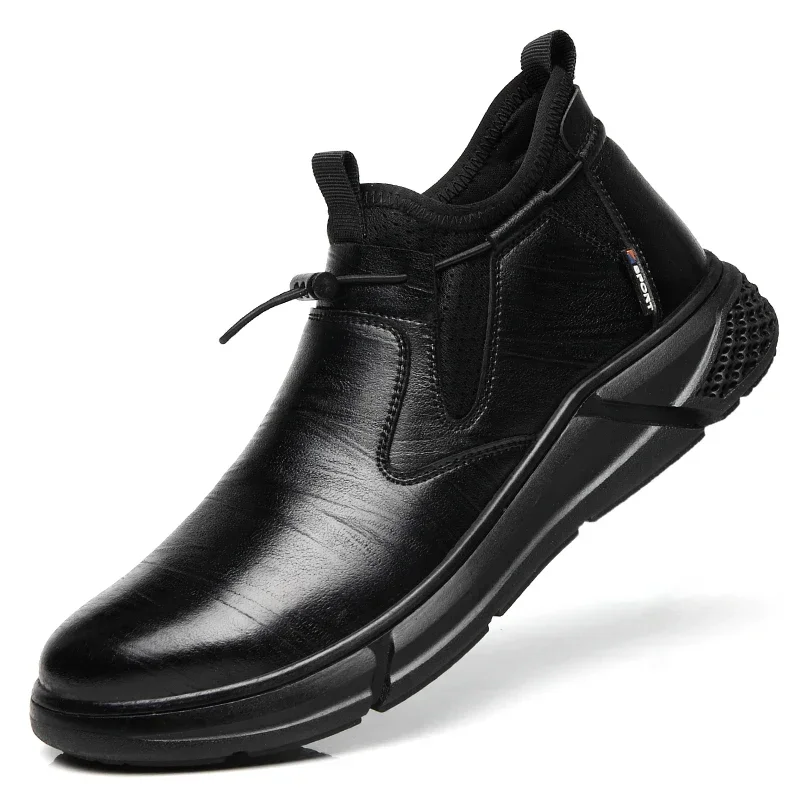 Zapatos de trabajo de seguridad impermeables de cuero negro para hombres, botas de oficina, zapatos de Tenis indestructibles, calzado antideslizante