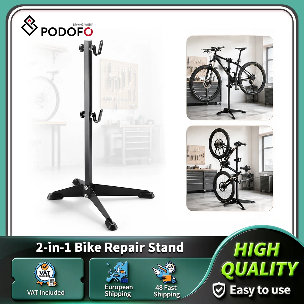 Podofo: supporto pieghevole 2 in 1 per la riparazione e il parcheggio di biciclette, ideale per mountain bike e bici da strada, con supporto triangolare verticale per il parcheggio in garage o in