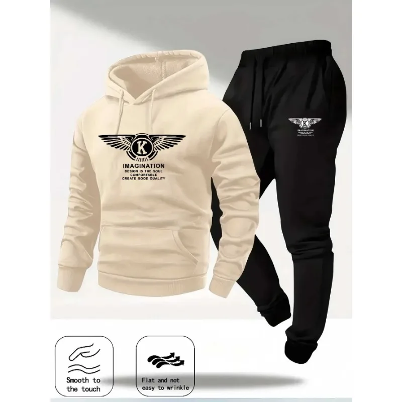 Męski dres sportowy na jesień i zimę 2025 z kapturem i spodniami dresowymi, odzież męska do sportów outdoorowych.