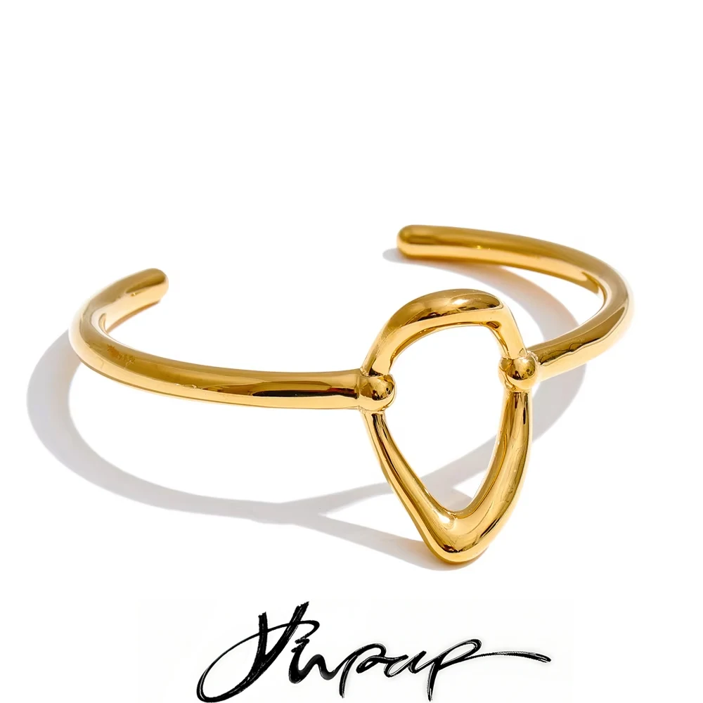 Yhpup 65mm Minimalist Stainless Steel Oval Hollow Cuff Bracelet Bangle for Women Attractive Chic Jewelry Waterproof