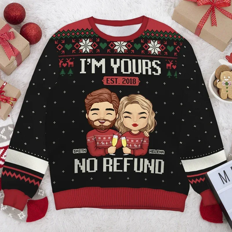 Ugly Christmas Sweater Holiday Party I'm Yours Sweatshirt 2022 Autumn Crewneck Long Sleeve 3D Print Jumpers Tops For Couple