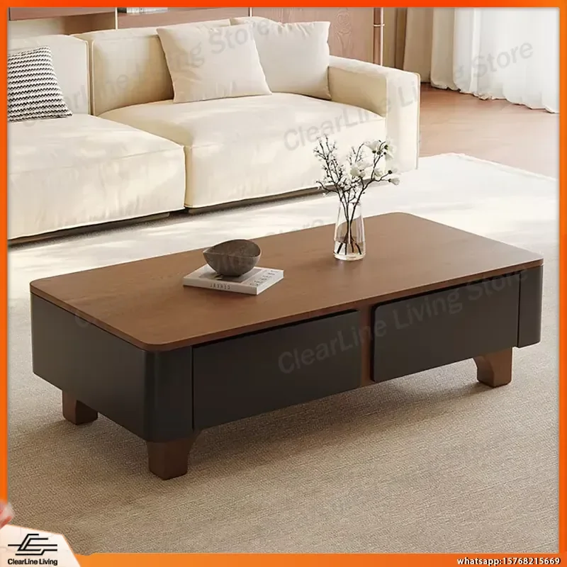 

Wood Coffee Table with Storage Drawers Modern Luxury Living Room Side Table Organizer for Small Spaces Minimalist Trendy