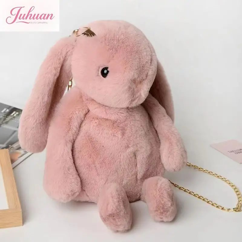Kawaii Girls Sweet Y2k Shoulder Bag Cartoon Fashion Fluffy Rabbit Women's Handbags Children  All Match Cute Chain Crossbody Bags