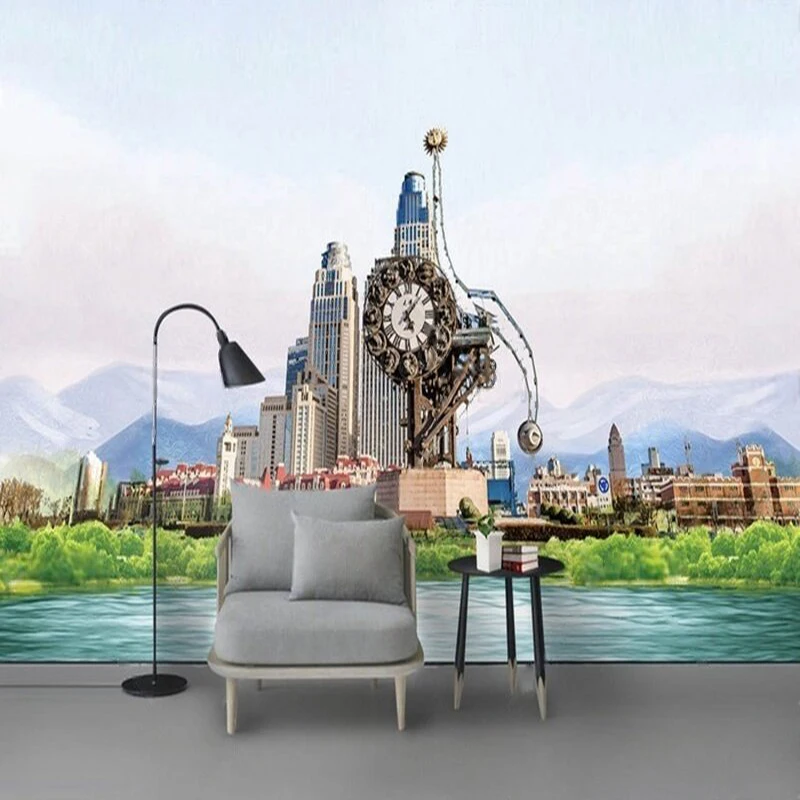 New Modern Minimalist Oil Painting Ink Wash Decoration For The Background Sofa Of Tianjin's Urban Landmarks Customized Pattern