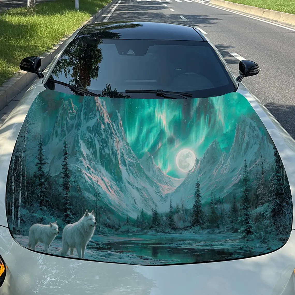 

Epic Aurora Wolf Pair Auto Cover Sticker, Waterproof and Self-adhesive Auto Hood Decal, Auto Vinyl Wraps, Cool Car Exterior Deca
