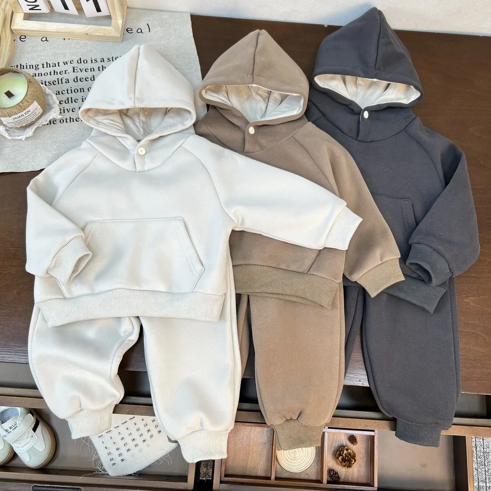 Children's Fleece Hoodie Set Winter New Product 2026 Men's and Women's Fashion Casual Top Pants Two Piece Set