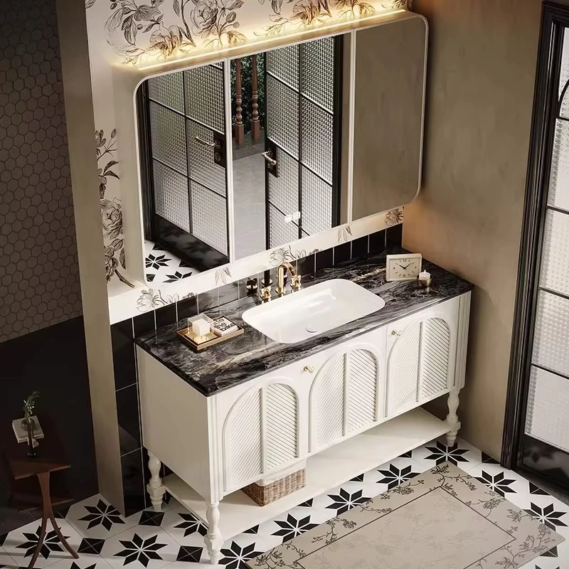 

&c American-style bathroom cabinet with mirror design, bathroom cabinet, floating bathroom cabinet, oak floor-standing type