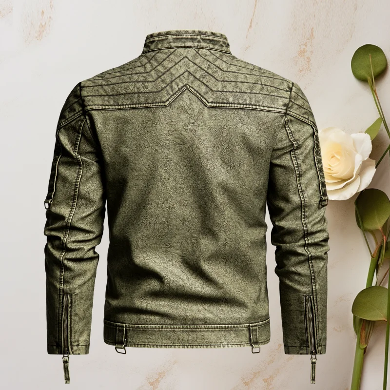 Chaquetas de cuero masculinas de alta calidad Hombres chaqueta de motocicleta Stand Collar Zipper Bolsillos PU Coats Biker Faux Fashion Outerwear