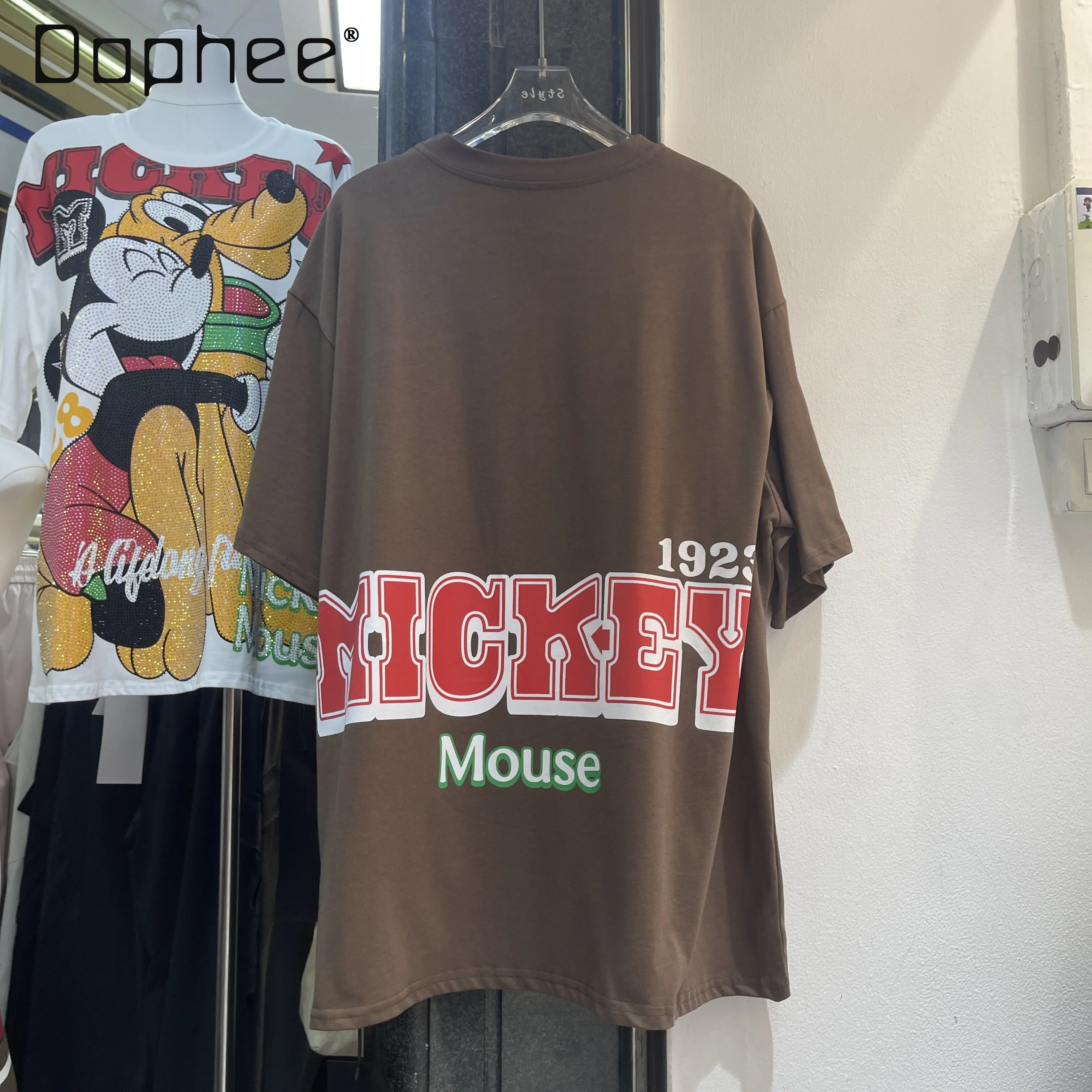 

Women's Oversized Rhinestone T-Shirt 2026 Summer New Cartoon Print Casual Top Kawaii T-Shirt Top for Street Style Lovers