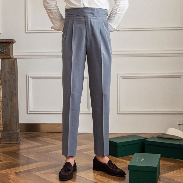 Lu San Kuerge Straight-Leg Pants Wrinkle-Resistant Casual Cropped Pants Italian-Style All-Match Vintage Trendy Pants for Men