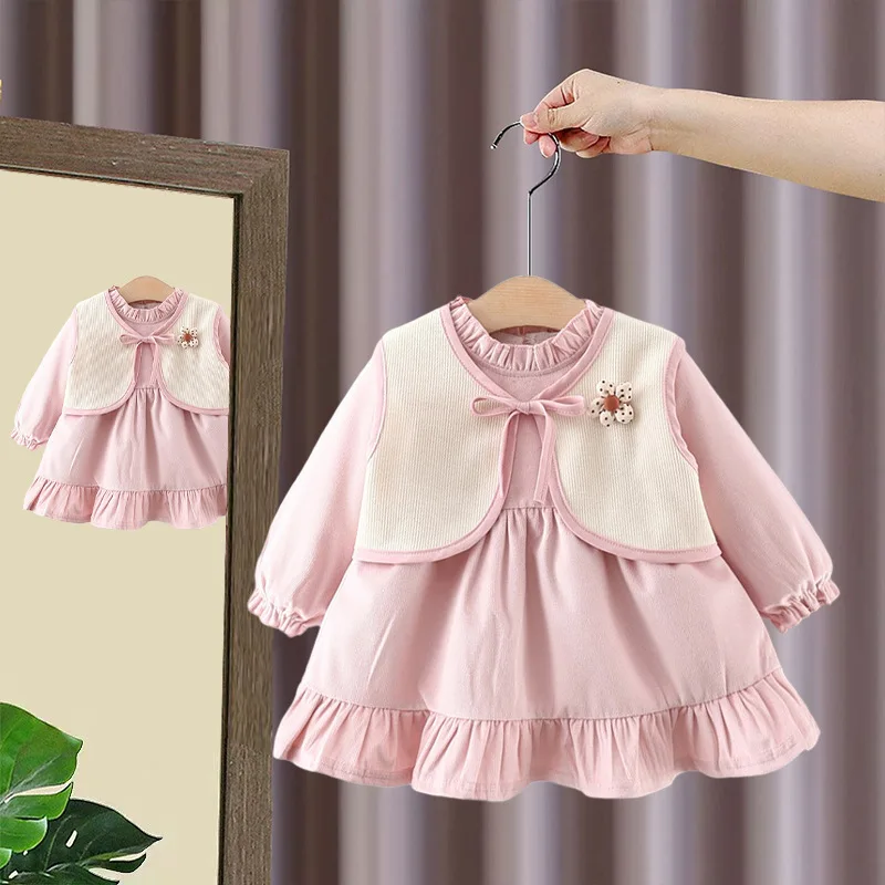 

2024 autumn new girls dress medium and small children 0-5 years old two-piece sets