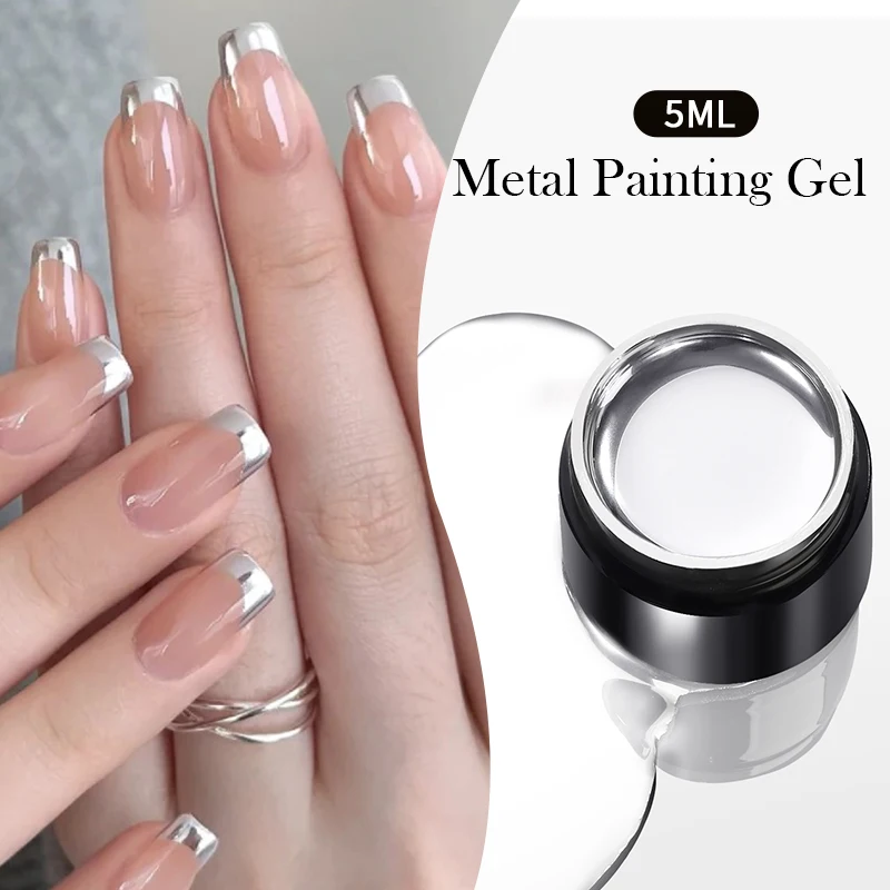 BORN PRETTY Metallic Painting Gel Chrome Gold Silver Mirror Effect Nail Polish Super Bright Drawing Line French Nail Art Varnish