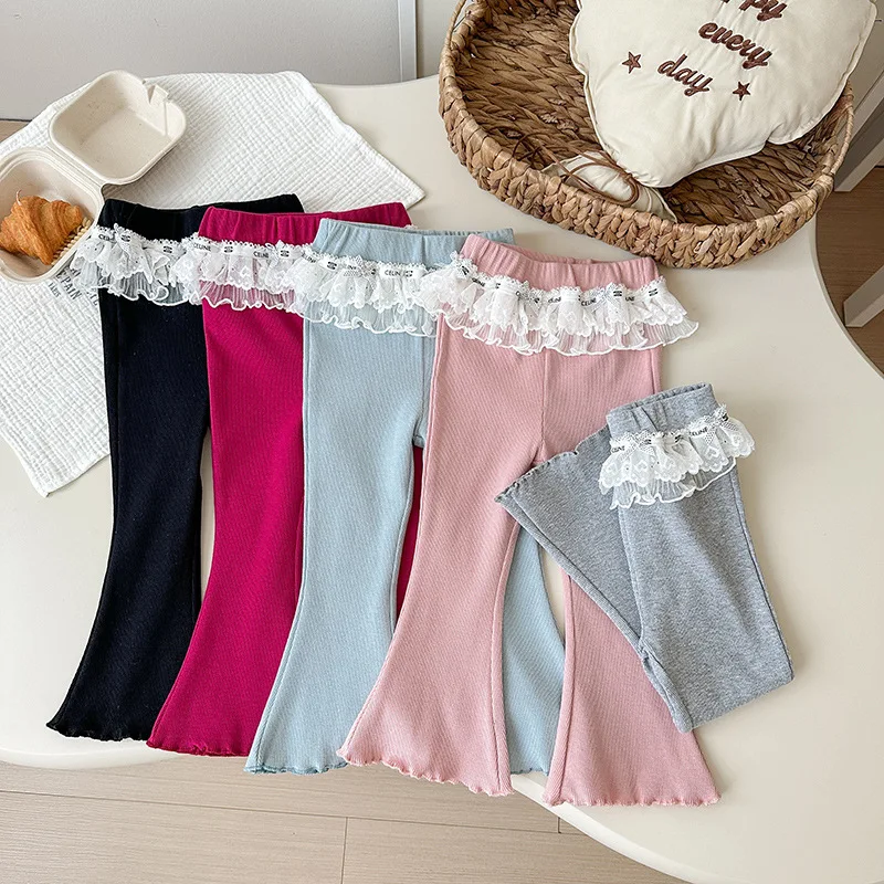 

Kids Baby Girls Bell-bottoms Autumn Lace Patchwork 1-10Y Girls Flared Pant Loose Soft All-match Children Girls Outwear Trousers