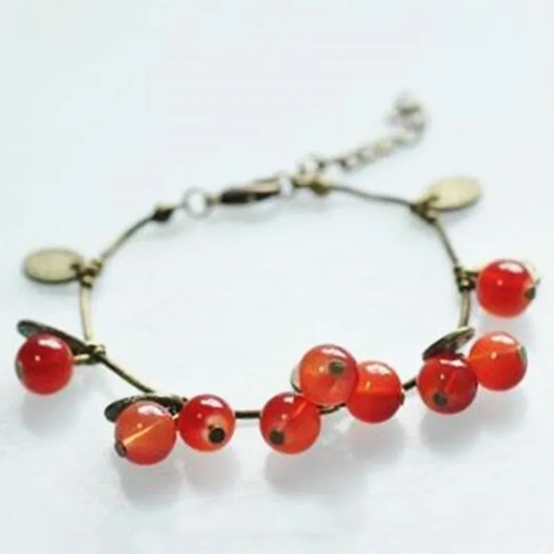 Vintage Sweet Cherry Bracelets HOT Sale Beaded Bangles Jewelry Fashion Crystal Bracelet Gifts Accessories Wholesale