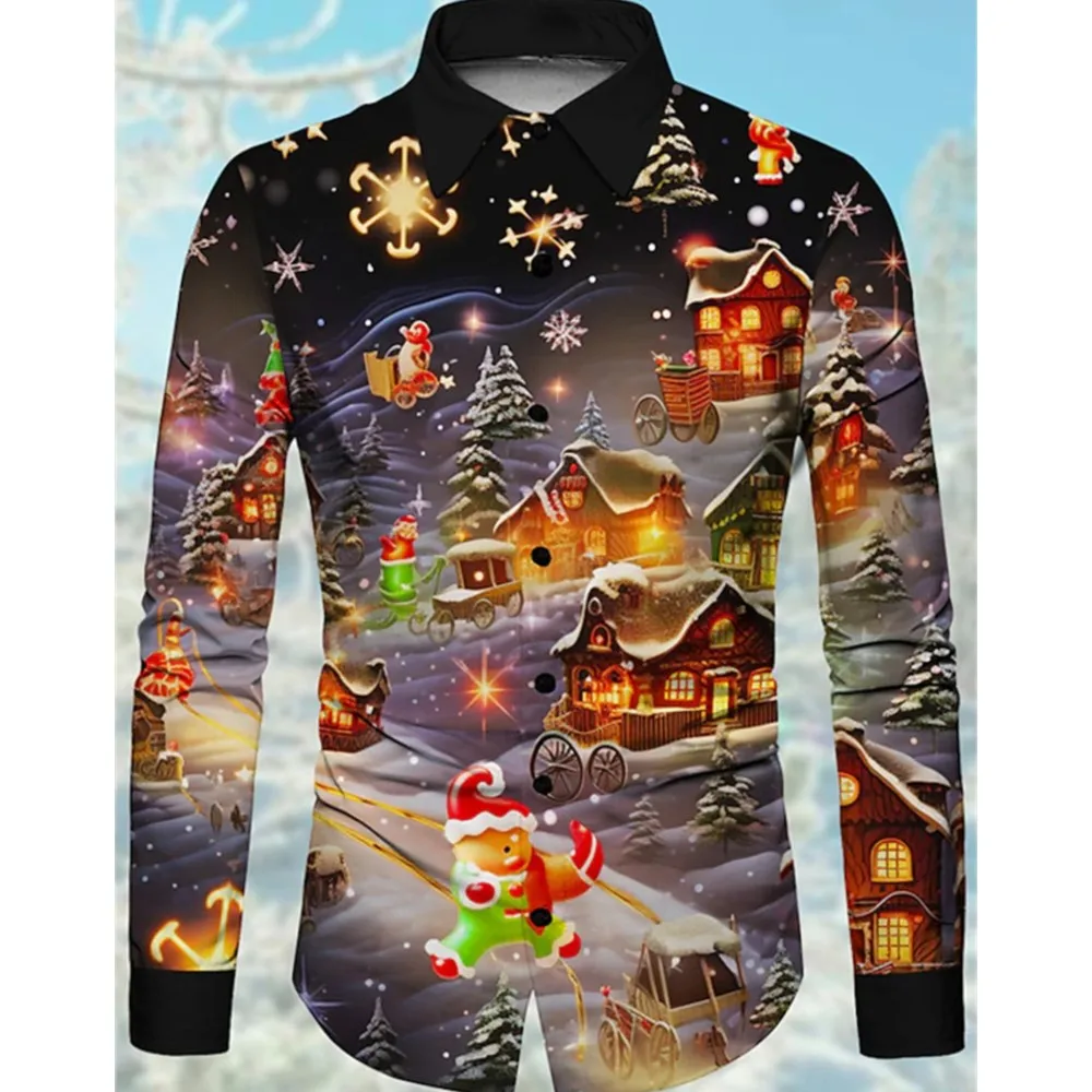 

Christmas Printing Men's Long-sleeved Shirt New Year Carnival Men's Fashion Christmas Shirt Autumn And Winter Casual Men Shirt