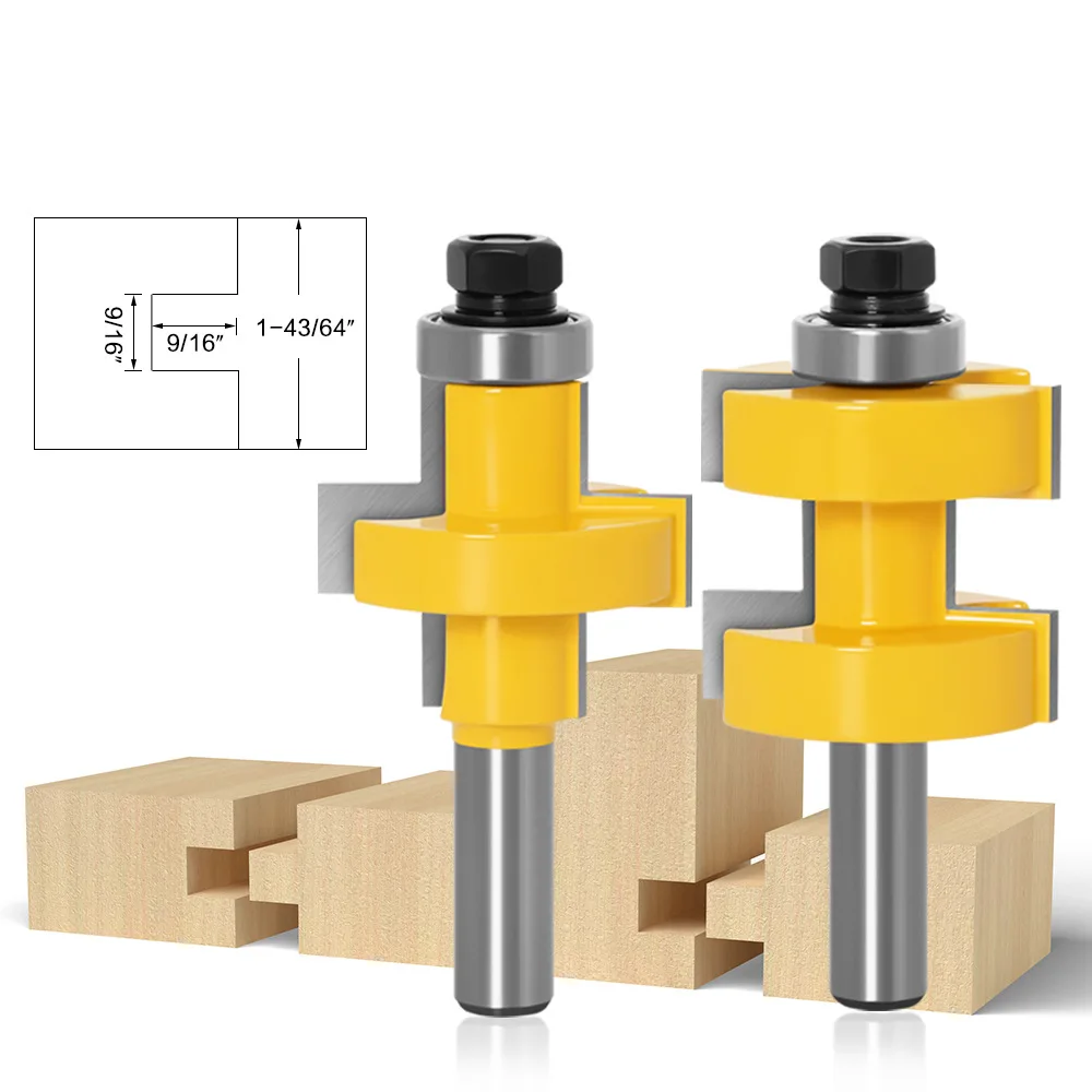2PC/Set 1/2" 12.7MM 12MM 8MM Shank Milling Cutter Wood Carving Large Tongue & Groove Joint Assembly Router Bit Set 42mm Stock