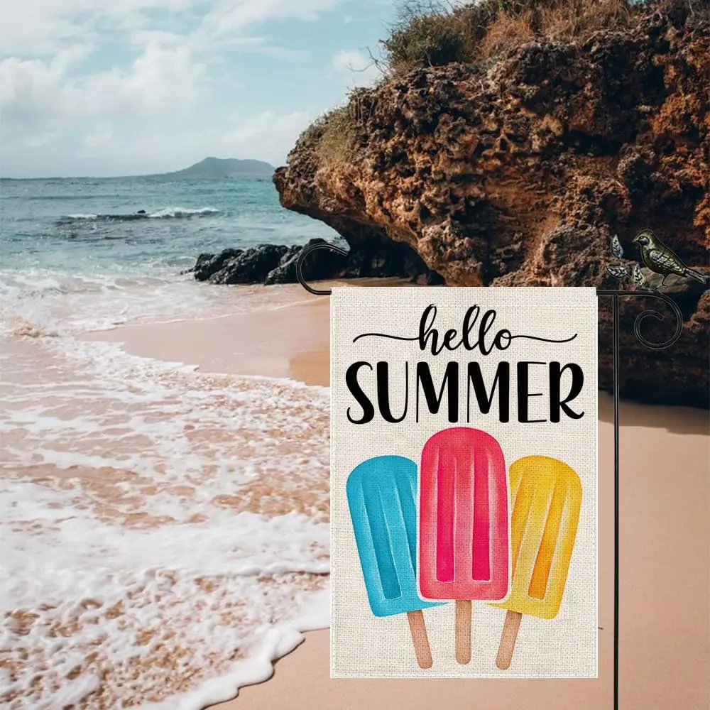 GEEORY Hello Summer Garden Flag 12.5 x 18 Inch, Popsicles Double Sided Small Decorative Flag for Outside Yard Lawn Outdoor D