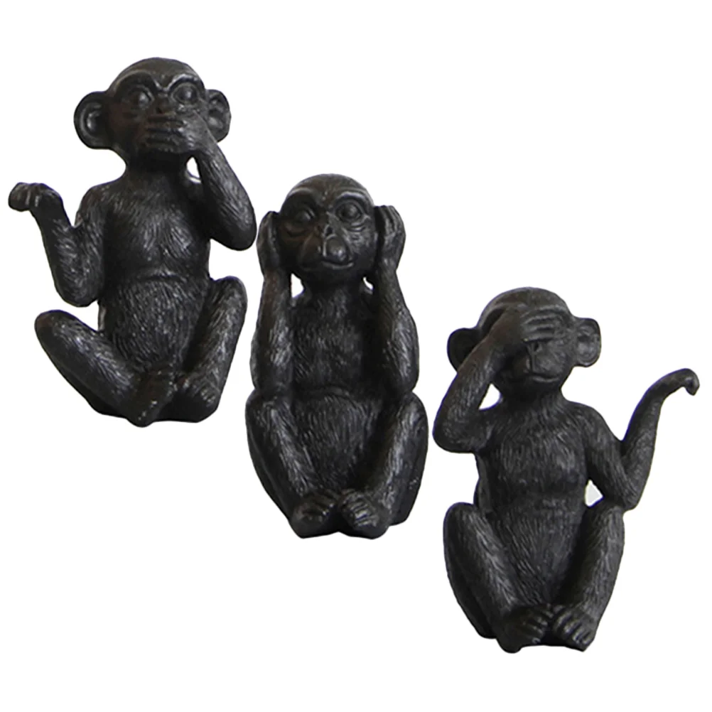 

3 Pcs Monkey Toy Nordic Style Creative Animal Ornaments Shape Set Home Crafts Living Room Desktop Decoration (black) Toys Resin