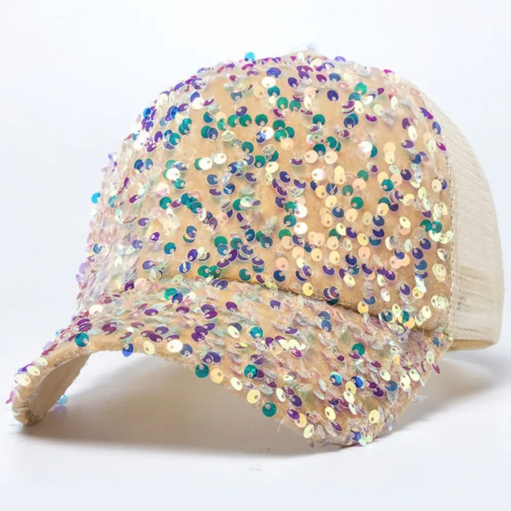 Casquette de baseball à paillettes scintillantes réglable, chapeau de baseball brillant à sequins, casquette snapback en maille pare-soleil pour performance, accessoire de jeu de rôle