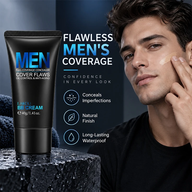 LAIKOU Men BB Cream Oil Control Waterproof Concealer Acne Treatment Improve Skin Tone Deep Cleansing Daily Male Facial Cosmetics