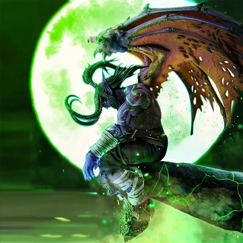 24cm World of Warcraft Game Figure Illidan Stormrage  Glowing Eyes Statue Demon Hunter Game Collection Holiday Gifts Kids Toys