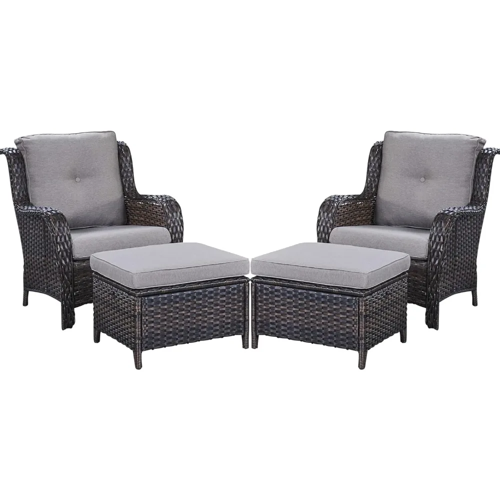 

4 Pieces Outdoor Patio Furniture Set Patio Chairs with Ottomans Conversation Set for Porch Garden Deck Balcony Poolside