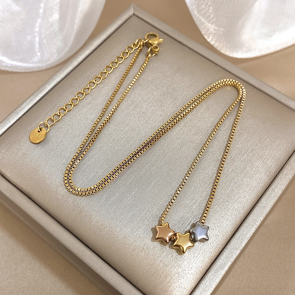 لطيف الثلاثي اللون ستار الخرز قلادة للنساء الفتيات موضة الذهب مطلي الفولاذ المقاوم للصدأ سحر القلائد مجوهرات مقاومة للماء