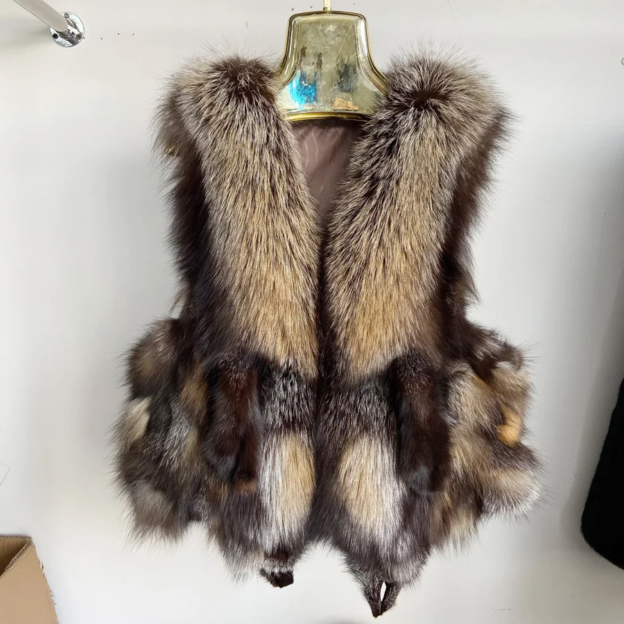 Natural Fox Fur Vest Women Small Real Thick Warm Winter Fur Coat Short Stylish Parkas Stylish Sleeveless Jacket