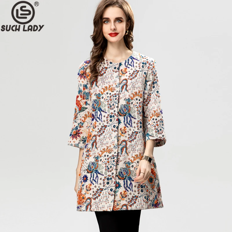 

Women's Runway Trench Coats O Neck 3/4 Sleeves Vintage Printed Vintage Dobby High Street Designer Outerwear