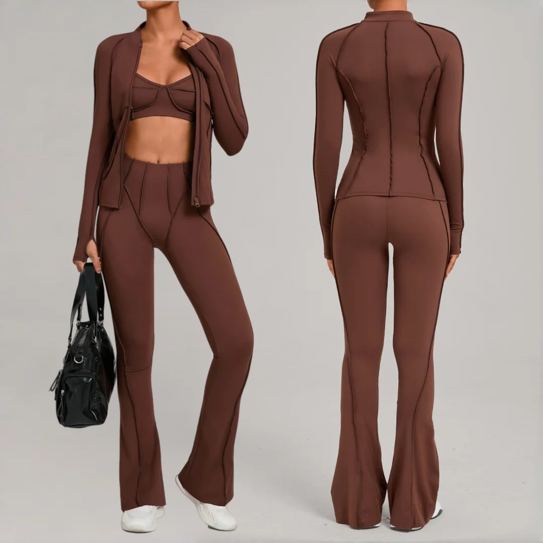 

Женский матовый комплект для йоги на молнии с высокой талией, универсальное повседневное пальто для бега и фитнеса, плотная спортивная одежда для тренировок, комплекты из 3 предметов для спортзала