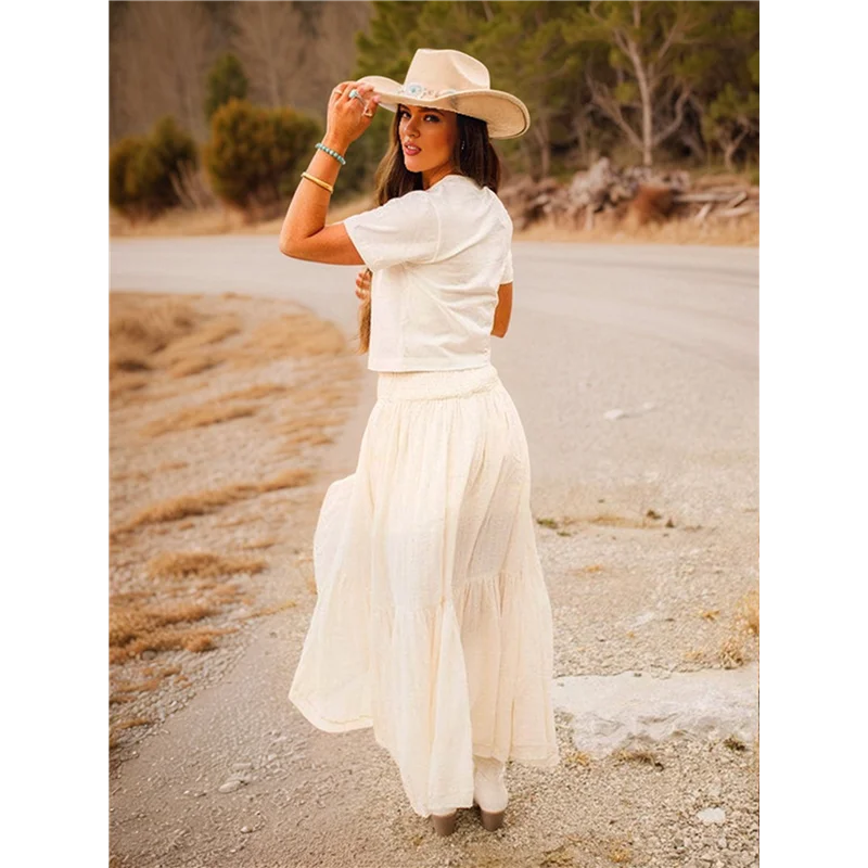 CYL-robe Maxi bohème occidentale pour femmes, été décontractée, asymétrique, ourlet haut-bas, jupe en jean de campagne, demi-jupe