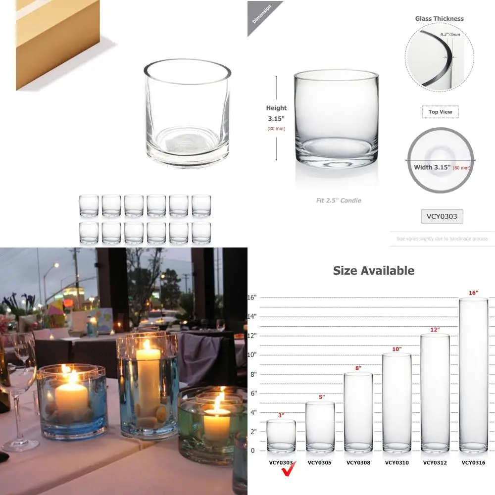 

Clear High-Quality Cylinder Glass Vase for Floral Arrangements and Candles, 3 Diameter x 3 Height, Round Votive Holder