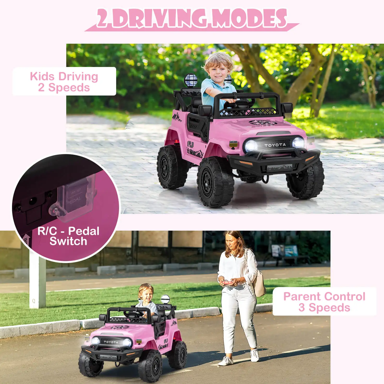 Licensed Toyota FJ Toddler Ride on Car 12V Battery Powered Ride on Truck Pink