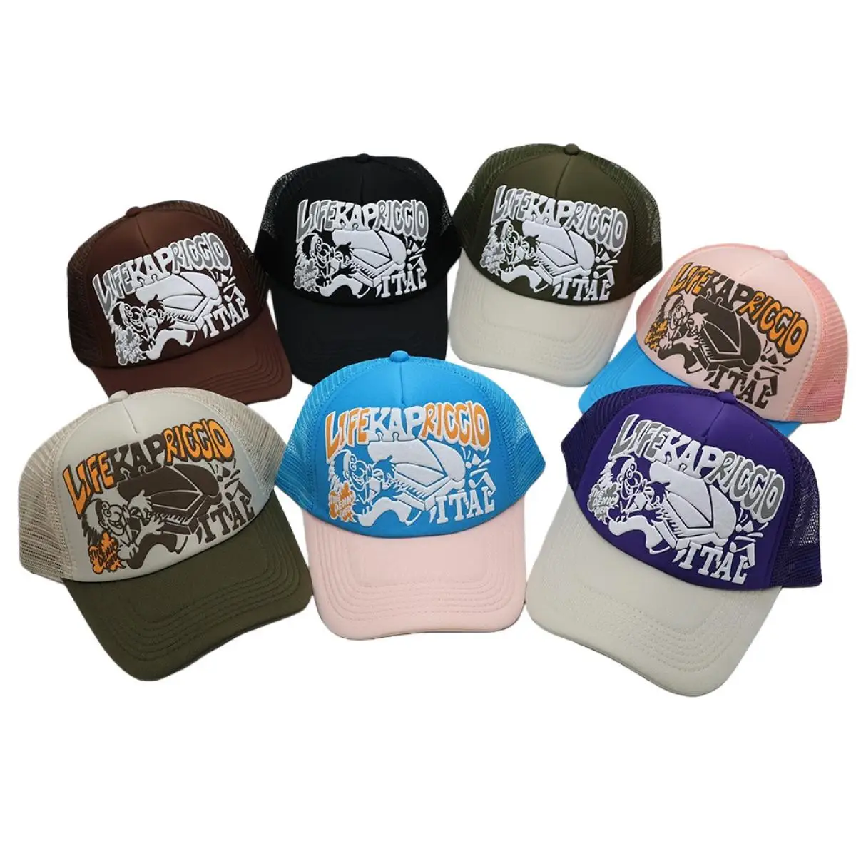 Baseball Trucker Cap Breathable Mesh Colorblock Letter Print Hat for Men Women Running Camping Outdoor Sport Streetwear Fashion