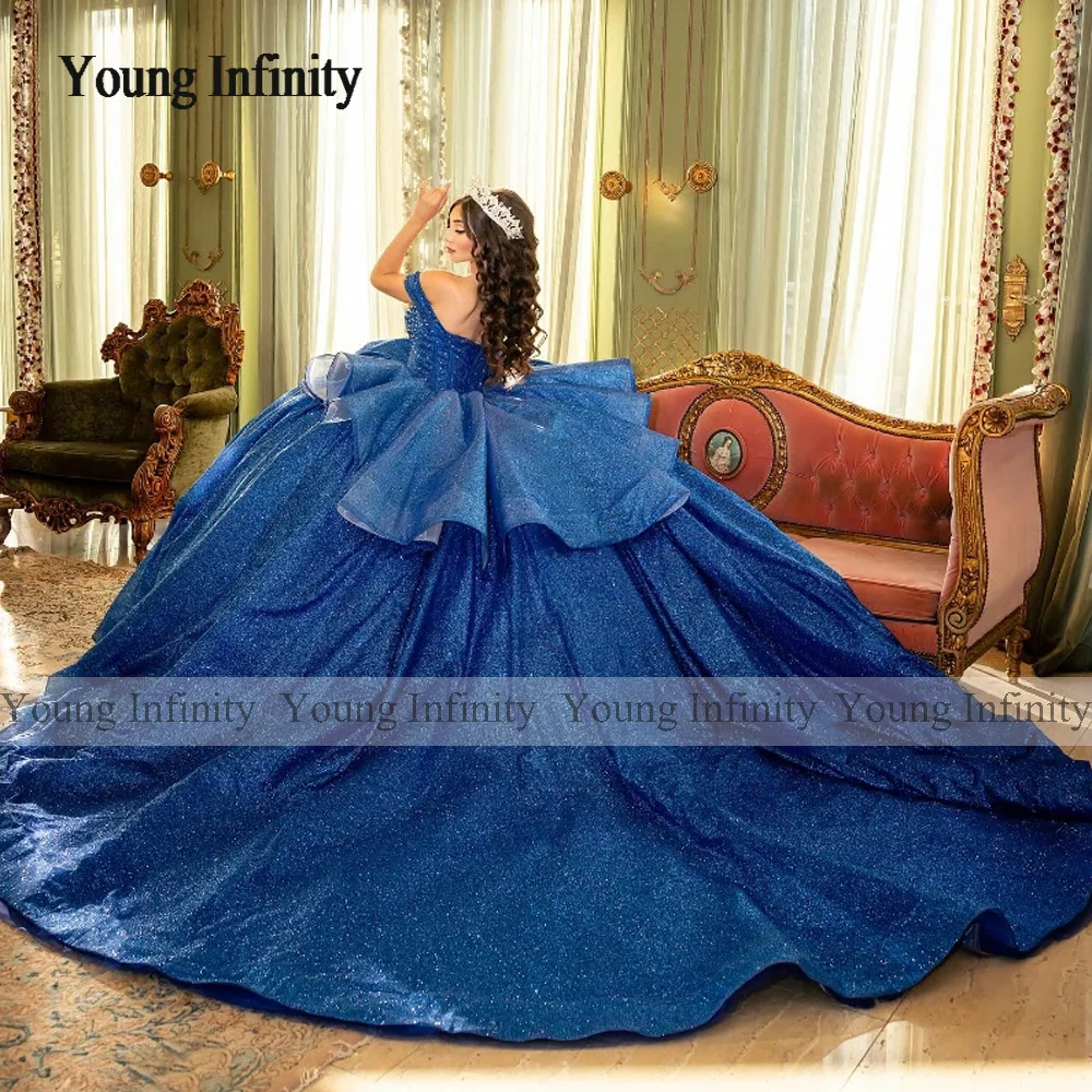 Robes de Quinceanera brillantes bleu marine, robe de Rhformelle, perles, cristal, fête d'anniversaire, Off initié, 2024