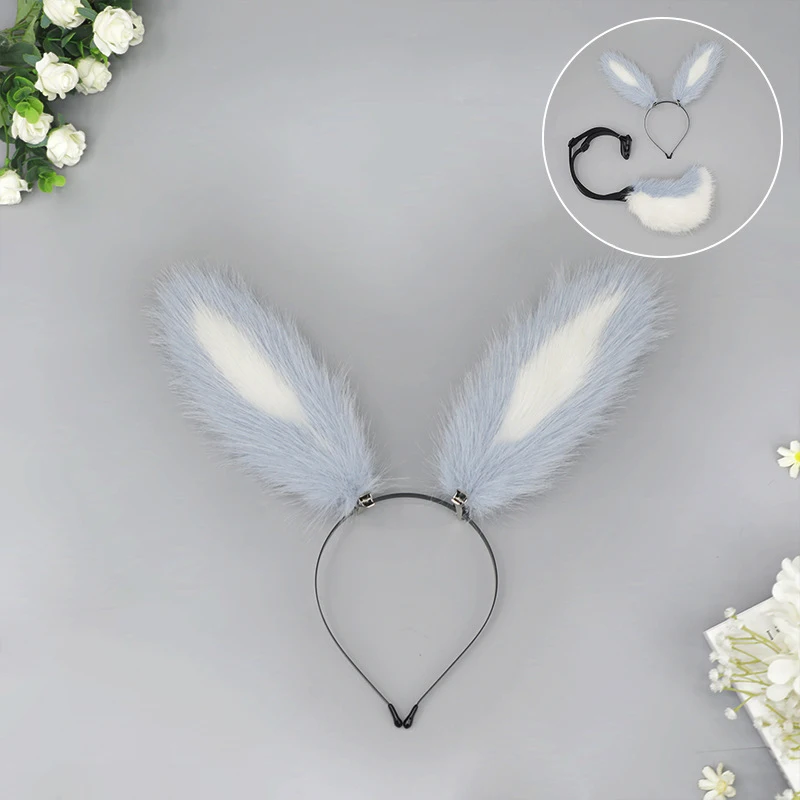 수제 봉제 인조 모피 토끼 귀 머리띠, 로리타 헤어웨어, 여성 코스프레 액세서리, 동물 귀 머리띠, 소녀 모자